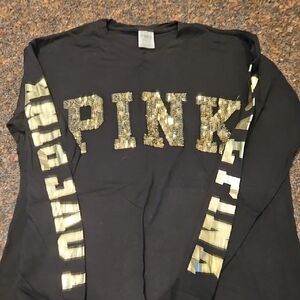 PINK Victoria's Secret Black Tee with Gold Accents